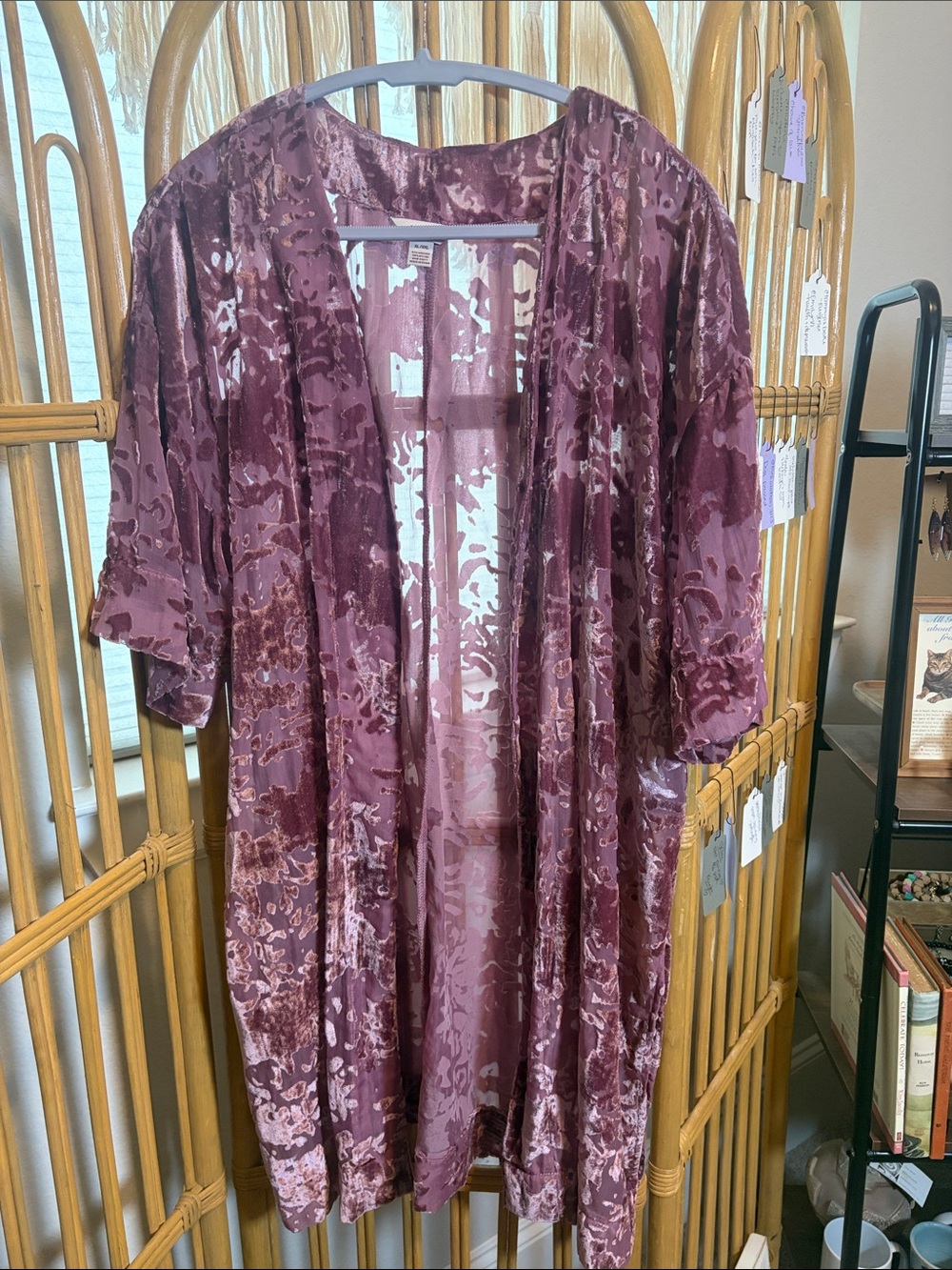 Arizona Jean Co. Velvet Burnout Kimono Cardigan - Crushed Berry